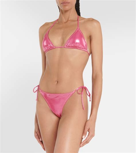 Love lamé triangle bikini top in pink Reina Olga Mytheresa