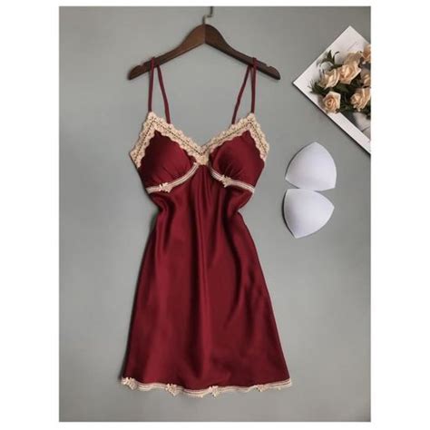 Pyjama sexy Nuisette en satin et dentelle lingerie FRKQz Z wine red Cdiscount Prêt à