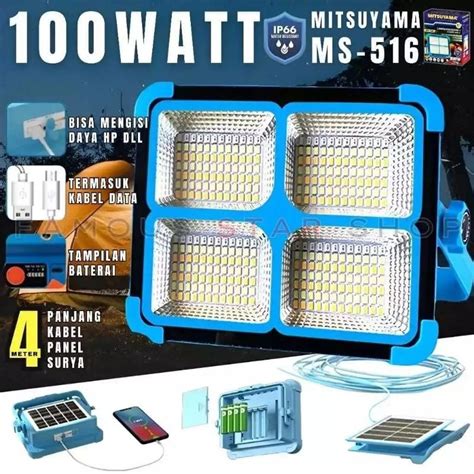 Jual Lampu Sorot Solar Portabel Floodlight Cell W Mah Emergency