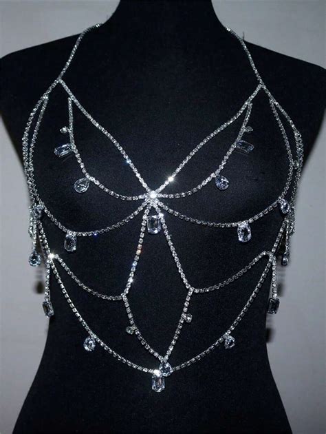 Pe A Cadeia De Corpo Sexy Decorada Strass E Bikini Cadeia De Peito E Calcinha Ideal