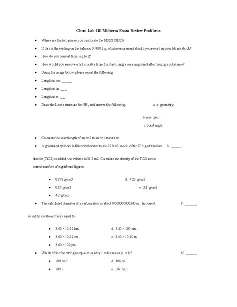 Chem 110 Lab Questions And Answers