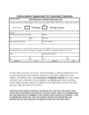 Fillable Online Authorization For Automatic Paycheck Deposit