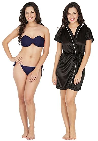 Buy Klamotten Satin Women Nightwear And Bikini Set Combo N K Multicolor Free Size At