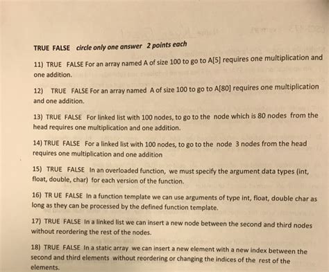 Solved True False Circle Only One Answer Points Each Chegg