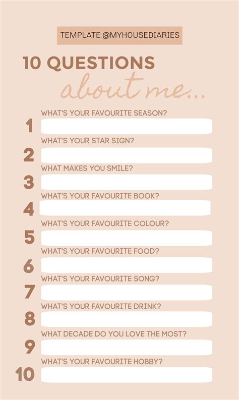 Instagram Template 10 Questions About Me Instagram Story Template