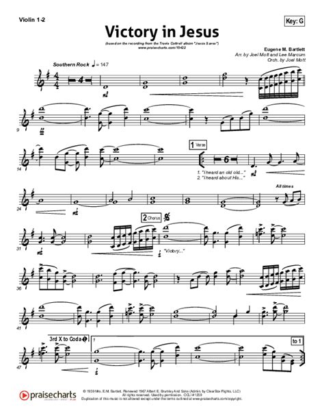 Victory In Jesus Violin Sheet Music PDF (Travis Cottrell) - PraiseCharts