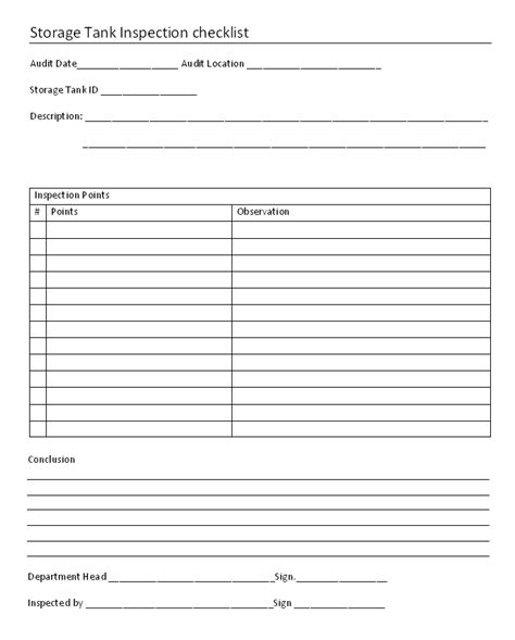 Storage Tank Inspection Checklist Format