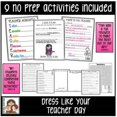 dress   teacher day easy prep activities   classroom