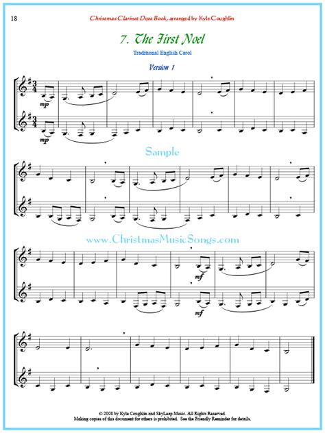 The First Noel Clarinet Duet Free Sheet Music