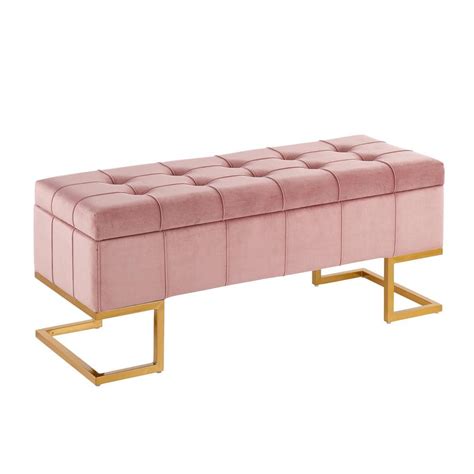 Lumisource Midas Pink Velvet And Gold Steel Storage Bench In X