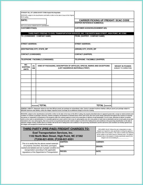 Bill Of Lading Form Free Form Resume Examples Sexiz Pix