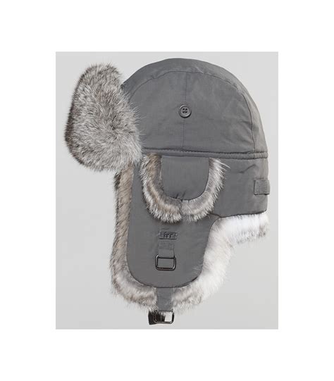 Charcoal B 52 Aviator Hat With Natural Grey Rabbit Fur For Men