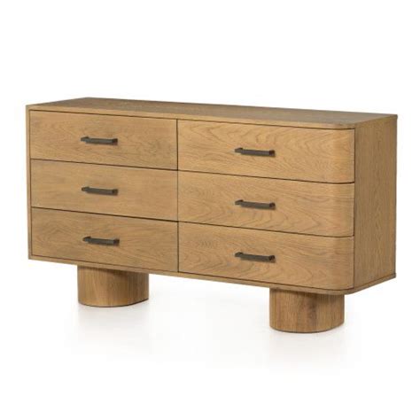 Four Hands Right Arm Facing 6 Drawer Dresser Burnished Oak Rustic