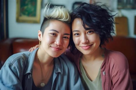 Premium Ai Image Lovely Lesbian Couple Having A Good Time Practicing Mindfulness Meditation