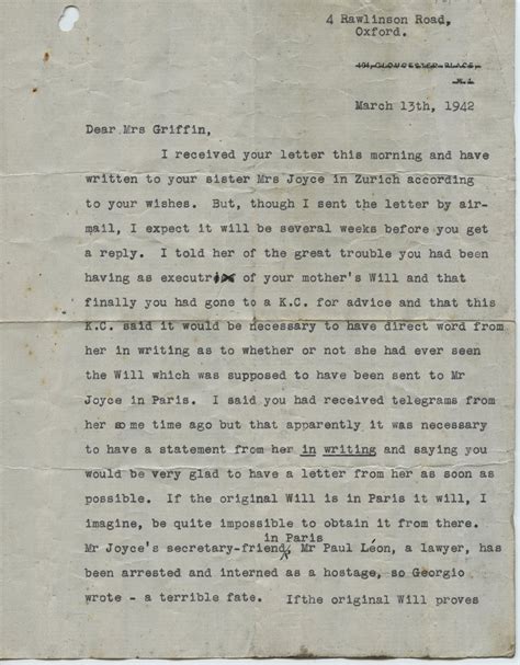 Archives And Special Collections University Of Galway Library Letters Relating To Nora Barnacle