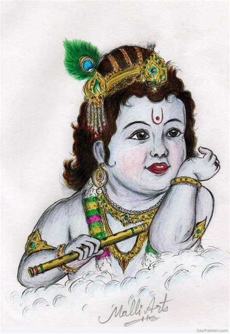 lord krishna drawing  beginners