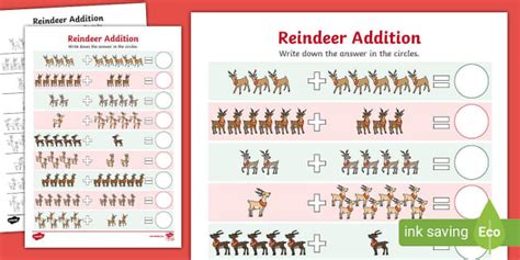 Reindeer Addition Worksheet Teacher Made Twinkl