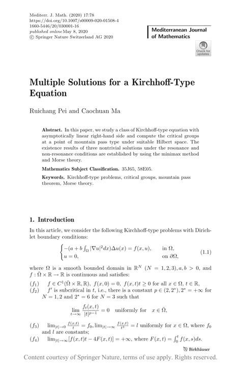 Multiple Solutions For A Kirchhoff Type Equation