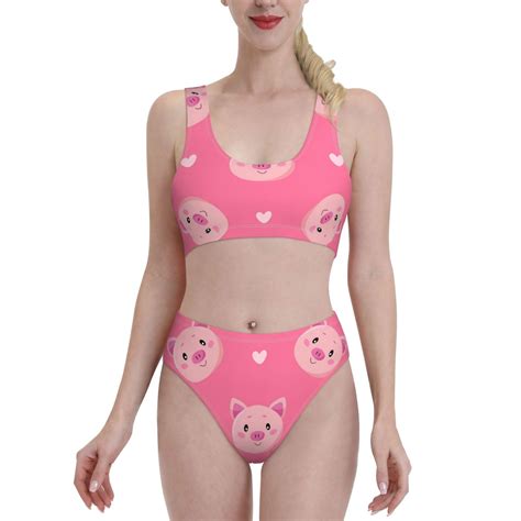 Daiia Cartoon Pigs And Hearts Women S Bikini Swimsuit Two Piece Swimsuit High Waisted Slim Fit