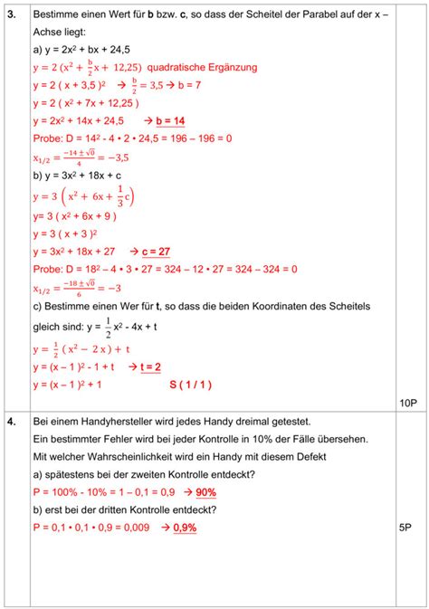 Klassenarbeit Zu Quadratische Gleichungen