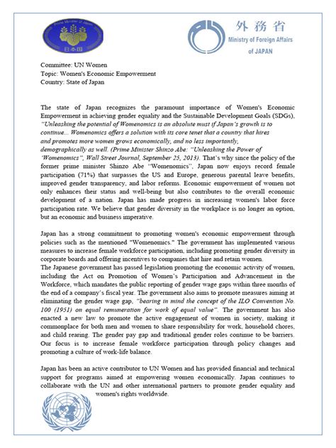 Model Of The United Nations Position Paper Draft Pdf Gender Pay