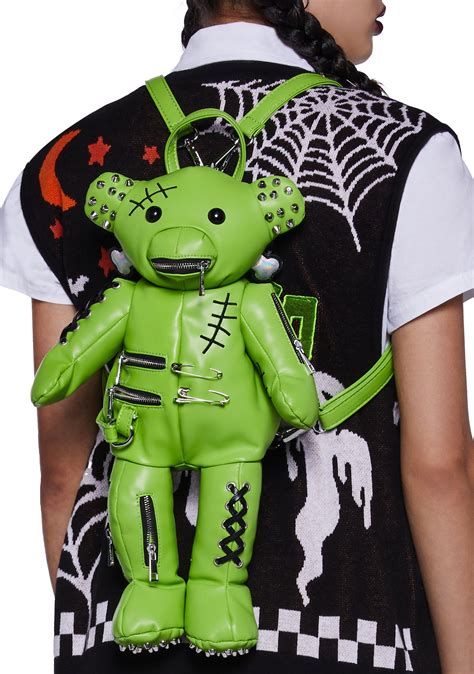 Trickz N' Treatz Vegan Leather Franken Bear Backpack - Green – Dolls Kill