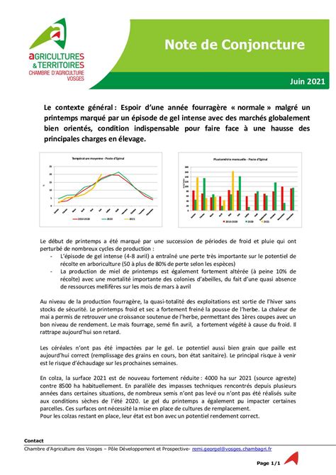 Calam O Note De Conjoncture Juin Chambre D Agriculture Des Vosges