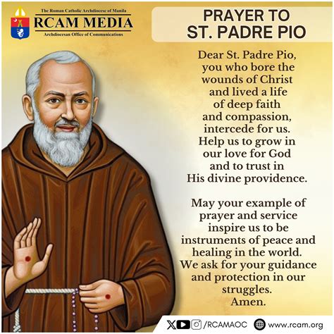 Archdiocese - PRAYER TO ST. PADRE PIO Dear St. Padre Pio, you who bore