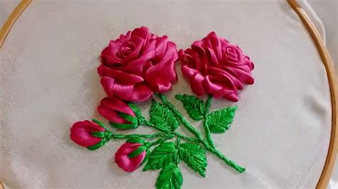 Hand Embroidery Satin Ribbon Rose Flowers Ribbon Embroidery Satin