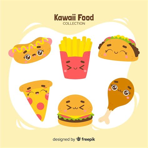 Colección Comida Rápida Kawaii Dibujada A Mano Vector Gratis