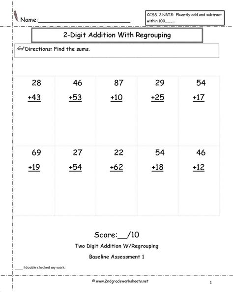 Adding 2 Digit With Regrouping Worksheet