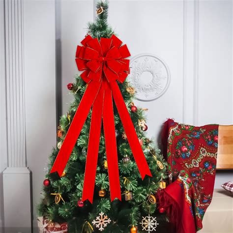 Christmas Large Bows Christmas Tree Topper 45x12 Inches Gold Wired