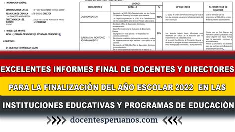 EXCELENTES INFORMES FINAL DE DOCENTES Y DIRECTORES PARA LA FINALIZACIÓN