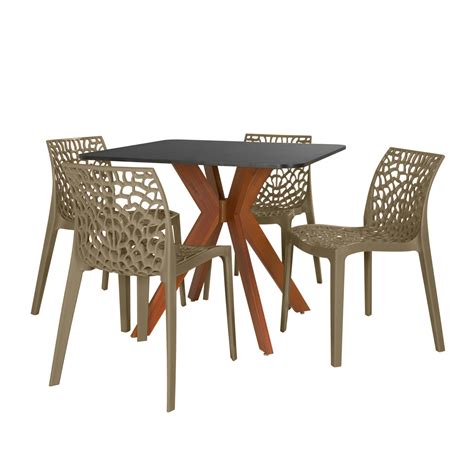 Conjunto Mesa De Jantar Quadrada Isa X Cm Preta Cadeiras Gruvyer Nude