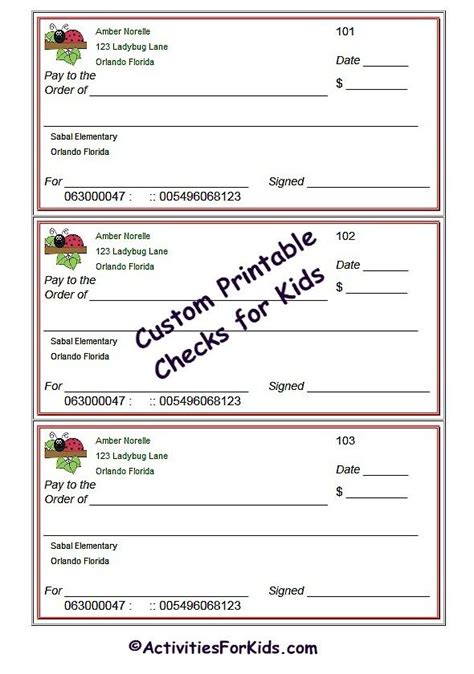 FREE printable checks for kids that you can customize. Add an image ...