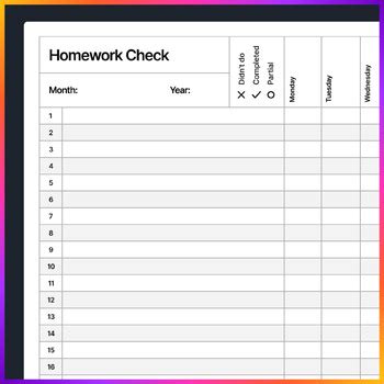 editable weekly homework check sheet checklist