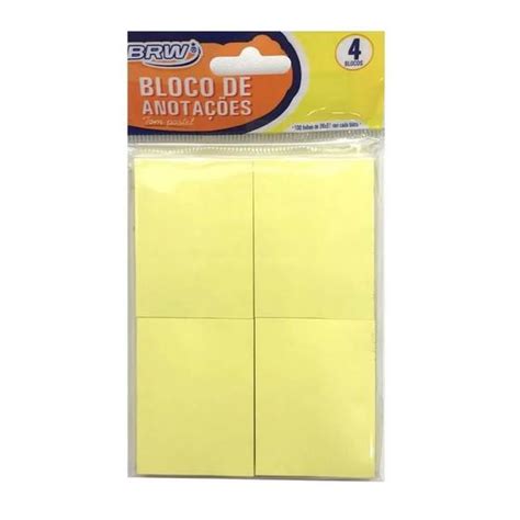 Bloco Adesivo Brw 38x51 C 4 100 Folhas Cada Amarelo Ref Ba3801