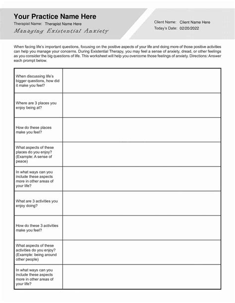 Managing Existential Anxiety Worksheet PDF | TherapyByPro