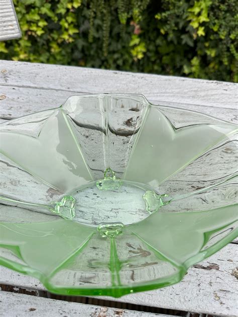 Vintage Sowerby Art Deco Uranium Green Glass Oval Fruit Bowl Etsy UK