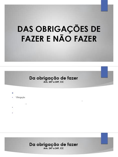 Obrigação De Fazer E Não Fazer - Das Obrigações de Fazer e Não Fazer | PDF | Indenização | Lei das ...
