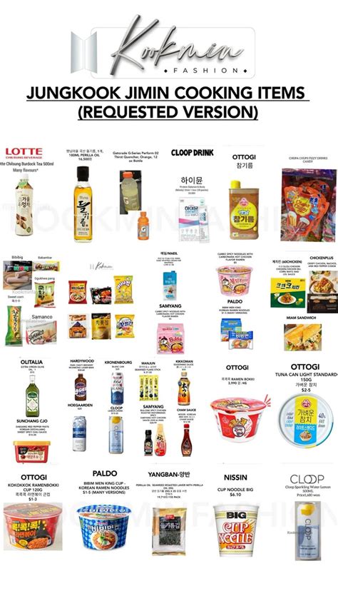 jungkook jimin cooking items korean grocery shopping list korean