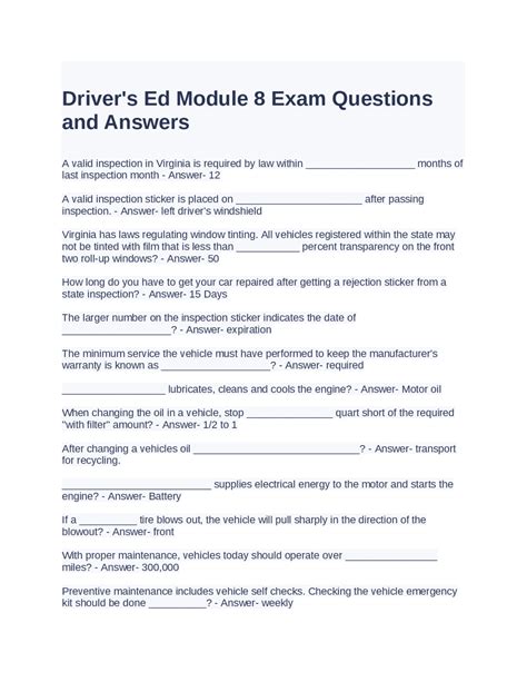 Drivers Ed Module 8 Answers