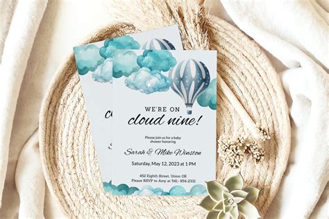 Blue Hot Air Balloon Baby Shower Invitation Oh Boy Invite It S A Boy Digital Editable