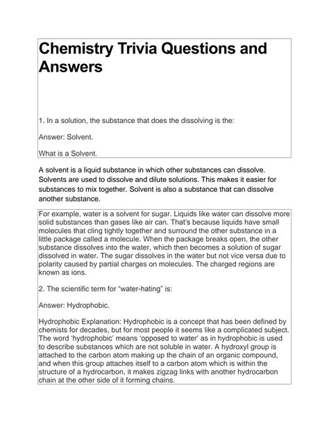 Chemistry Trivia Questions And Answers
