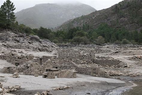 The Ruins Of Vilarinho Da Furna During The Dry Season When The Former