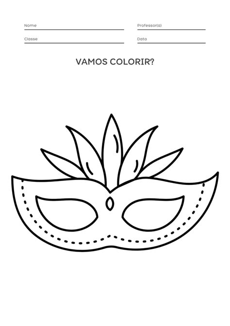 Máscara de Carnaval para Imprimir, Colorir e Recortar