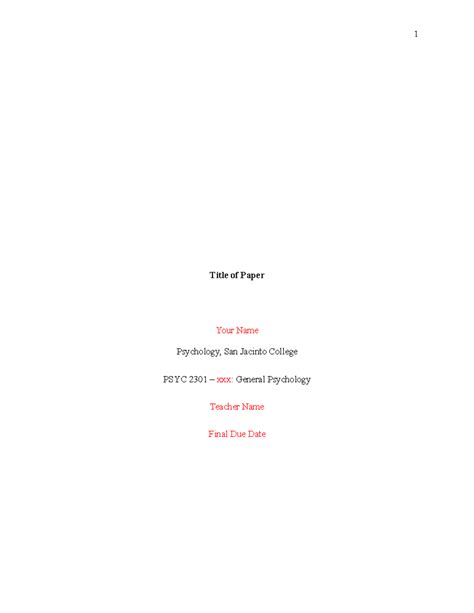 Template - APA Format Critical Thinking(1) - 1 Title of Paper Your Name