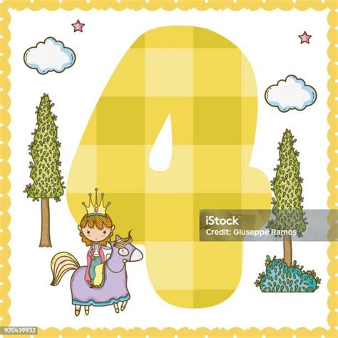 kartun nomor empat ilustrasi stok  gambar  alfabet