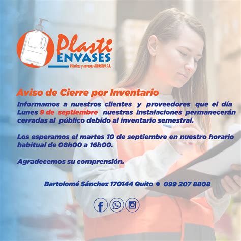 Aviso de cierre por inventario... - Plasticos y Envases