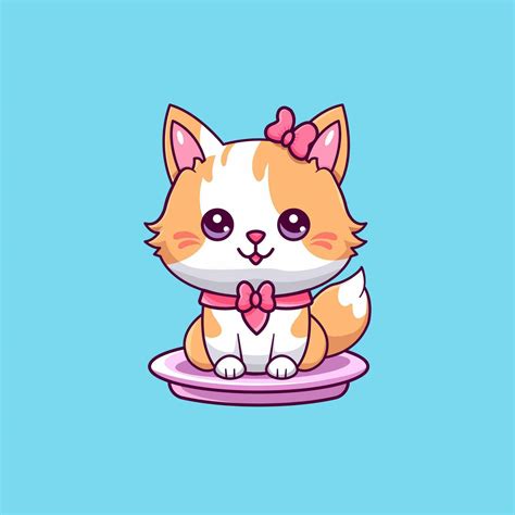 An irresistibly cute 2D vector cartoon of a chibi cat. Round eyes